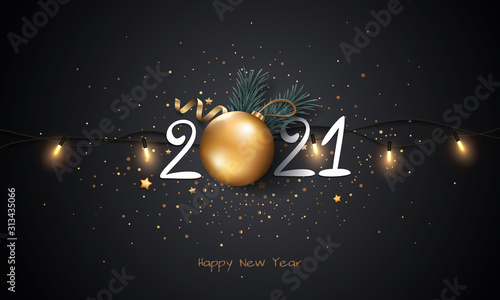 Happy New Year 2021 background with Christmas light and decoration.