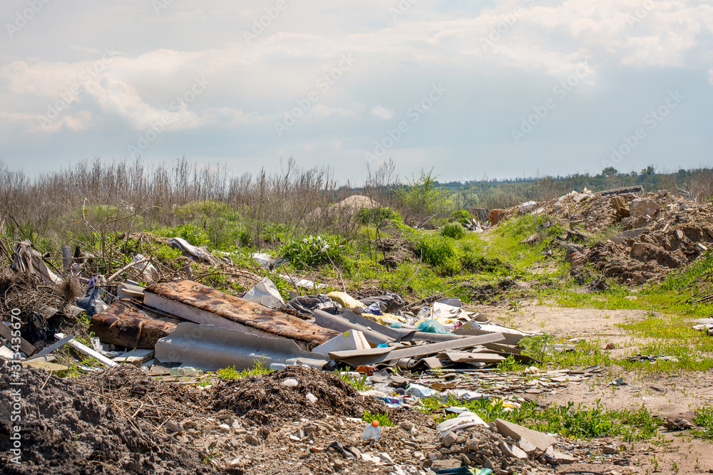 Illegal dump garbage. Trash pollution in the nature. Illegal dump garbage. Trash pollution in the nature.