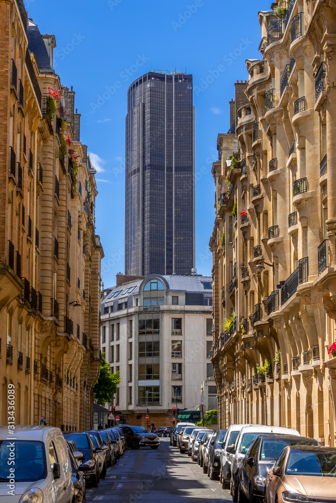 Montparnasse Tower at the End of a Narrow Parisian Street