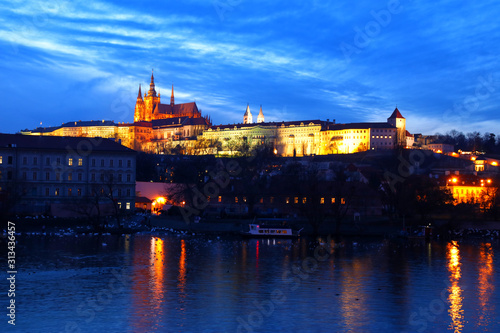 Prague at night. Cathedral and palace view