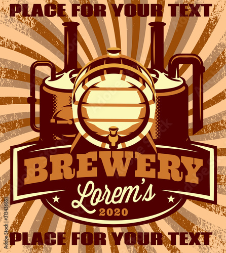 Color vector poster template with barrel for brewery