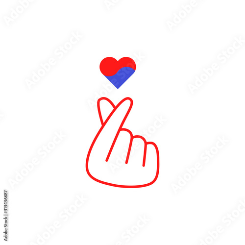 hand gesture k-pop with heart in Korean colors