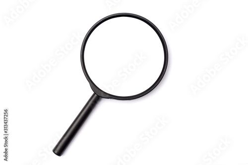 Top view Magnifying glass isolated on white background