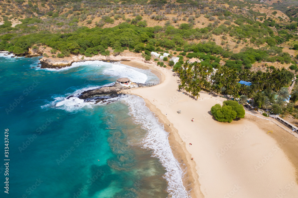 Aerial view of Tarrafal beach in Santiago island in Cape Verde - Cabo Verde