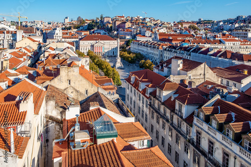 Aerial view of colorful houses in old part of Lisbon, Portugal 