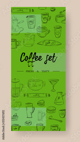 Vector hand drawn illustration with fast food. Restaurant menu. Chalkboard. Sketch.