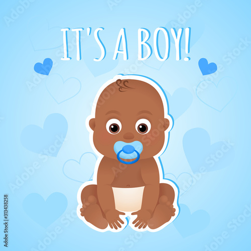 Baby boy shower invitation card with african american baby template vector