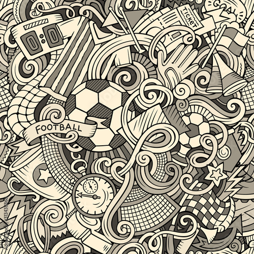 Cartoon cute doodles hand drawn Soccer seamless pattern