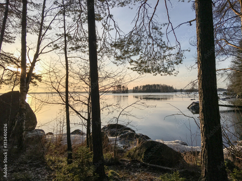 Spring in Finland, lake and forest, sunset, nature photography. Travel. Spring in Finland, lake and forest, sunset, nature photography. Travel.