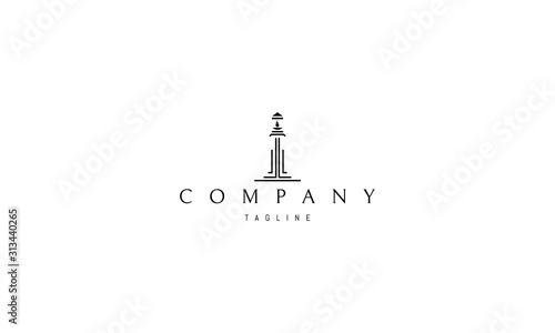 Vector logo on which an abstract image of a lighthouse in a linear style.