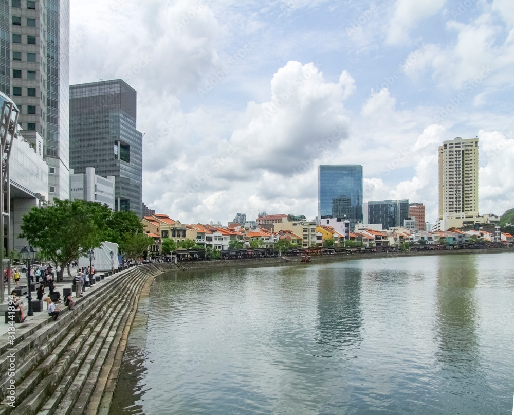 Fototapeta premium Nabrzeże łodzi w Singapurze
