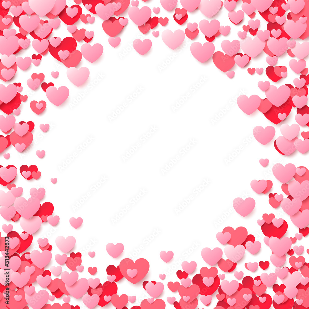 Valentine's Day poster with red and pink hearts. background. Vector illustration