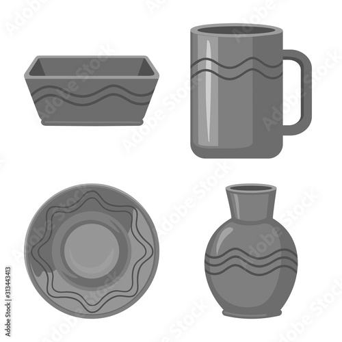 Isolated object of clayware and kitchen symbol. Set of clayware and pottery stock vector illustration.