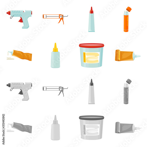 Vector design of equipment and stickies logo. Collection of equipment and fixing vector icon for stock.