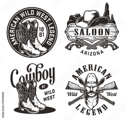 Vintage wild west emblems set