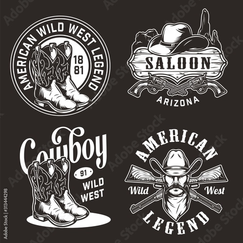 Monochrome vintage wild west labels