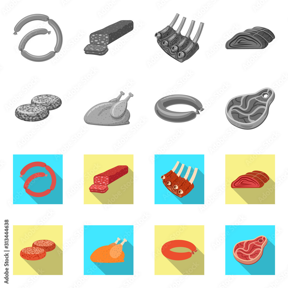 Isolated object of meat and ham logo. Set of meat and cooking vector icon for stock.