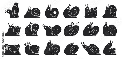 Animal of snail black vector set icon.Illustration of isolated black icon slow animal. Vector illustration set snail on white background .