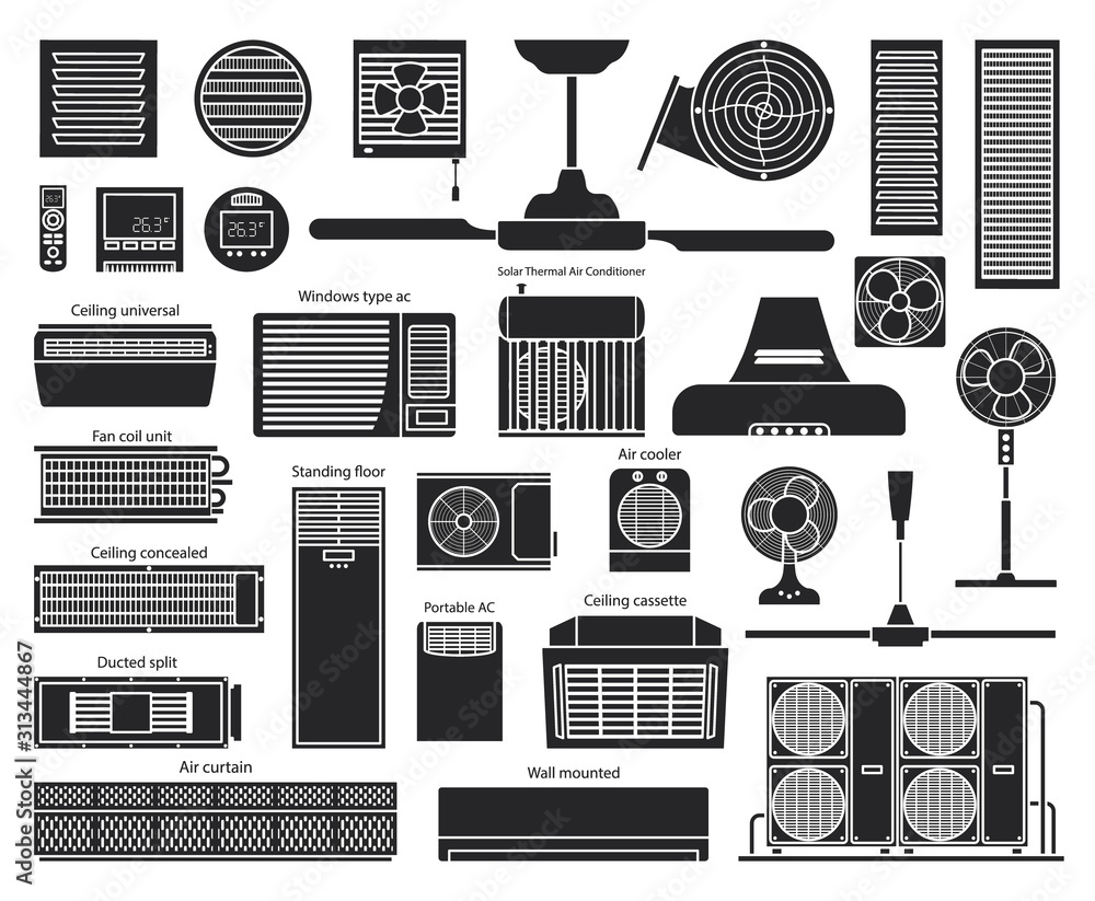 Air ventilator black vector set icon.Vector illustration icon of ...