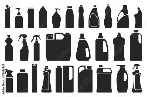 Detergent of product black set icon.Vector illustration detergent for laundry on white background .Isolated black set icon bottle domestic.