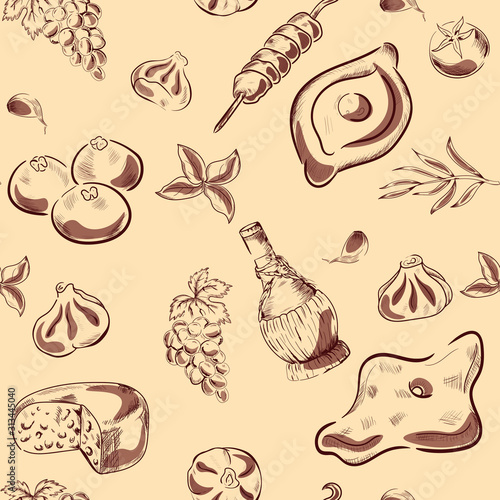 georgian cuisine  , food vector seamless pattern. Concept for web design, menu, cards, invitation 
