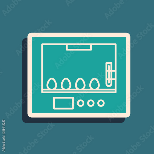 Green Incubator for eggs icon isolated on blue background. Long shadow style. Vector Illustration