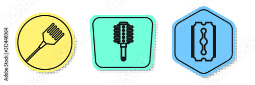Set line Hairbrush, Hairbrush and Blade razor. Colored shapes. Vector