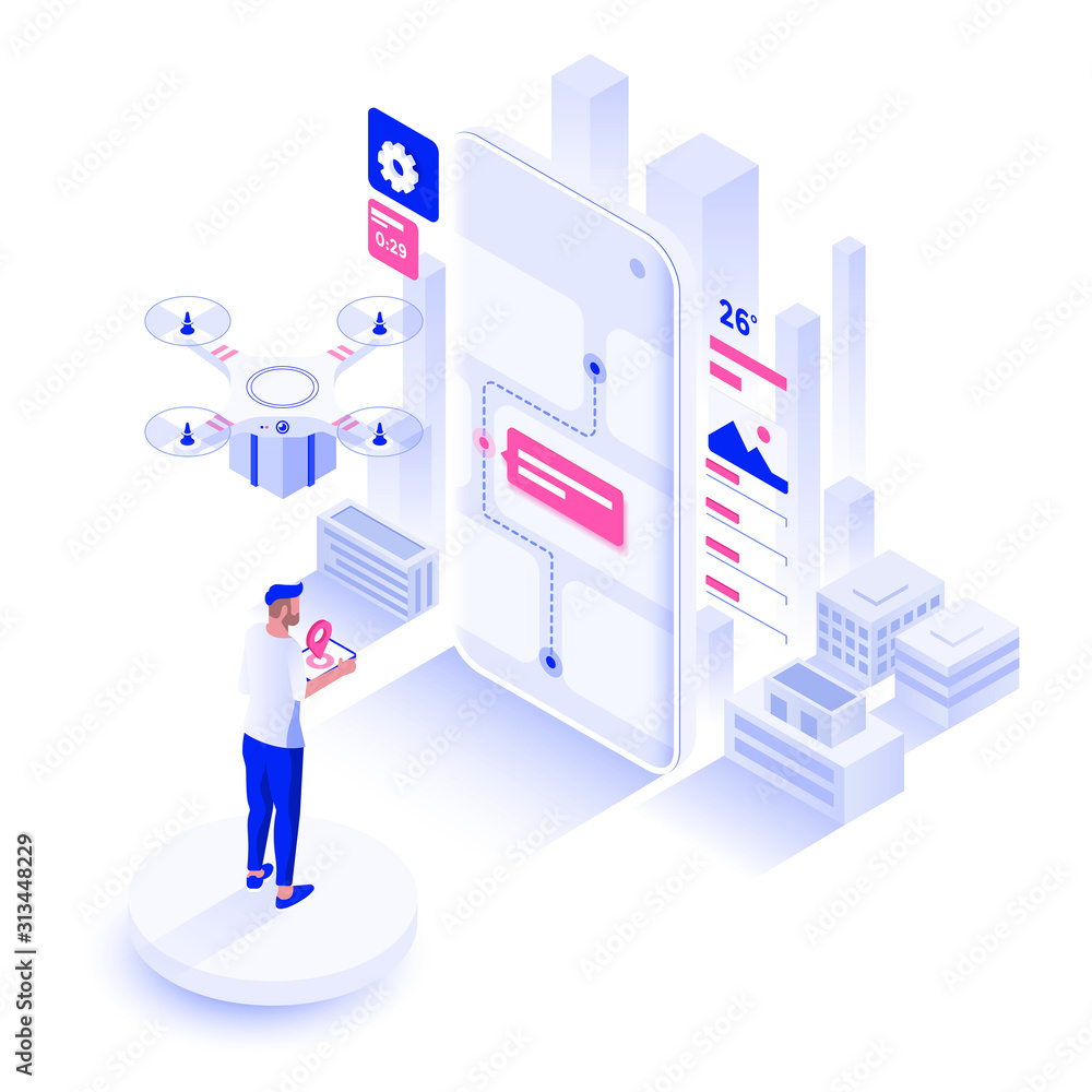 Flat color Modern Isometric Illustration design - Drone Delivery Flat color Modern Isometric Illustration design - Drone Delivery