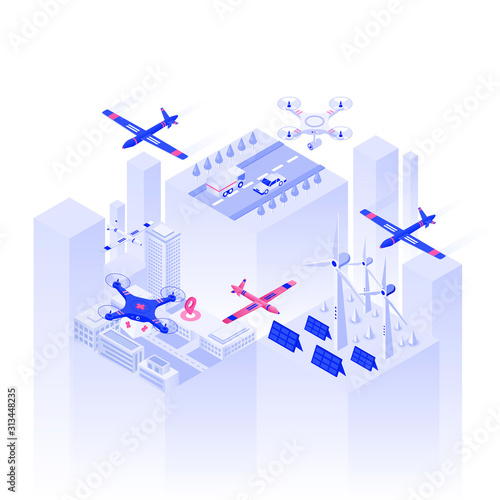Flat color Modern Isometric Illustration design - Drone Technology
