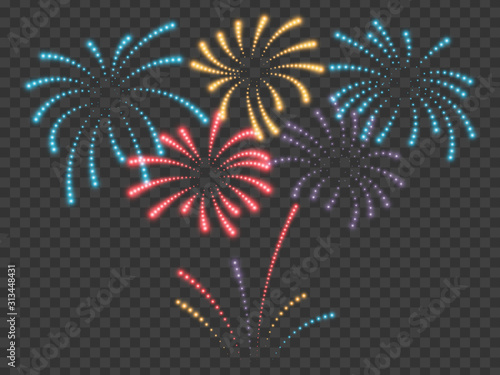 Fireworks vector illustration. Festive background. Transparent light effect. Vector illustration