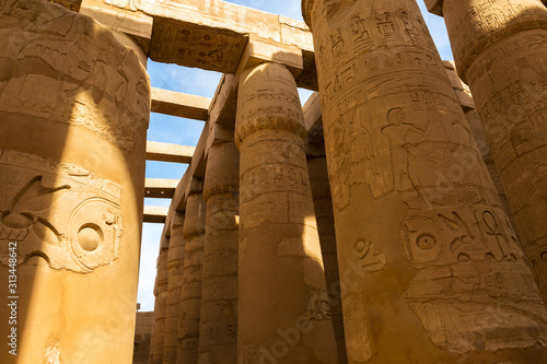 Ancient ruins of the Karnak Temple in Luxor (Thebes), Egypt. The largest temple complex of antiquity in the world. UNESCO World Heritage.