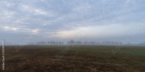 Scenic View Of Landscape Against Sky during Foggy Weather
