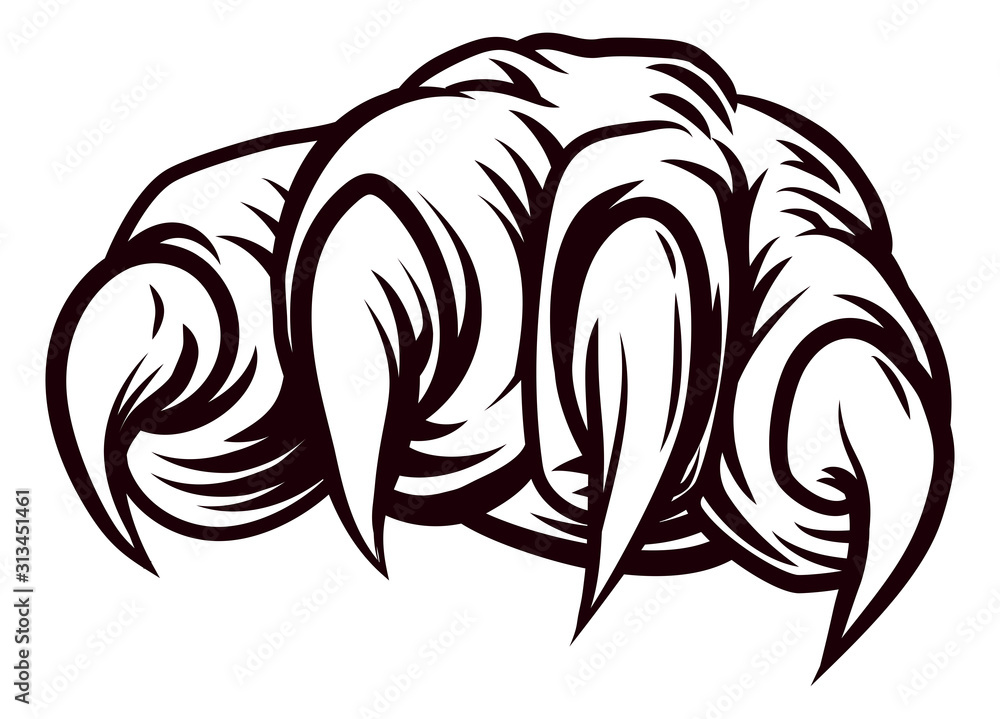 Naklejka premium A claw monster or animal talon paw hand in a vintage retro woodcut style
