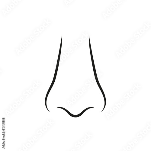 Icon of human nose with nostrils in full face. Smelling organ vector isolated on white background.