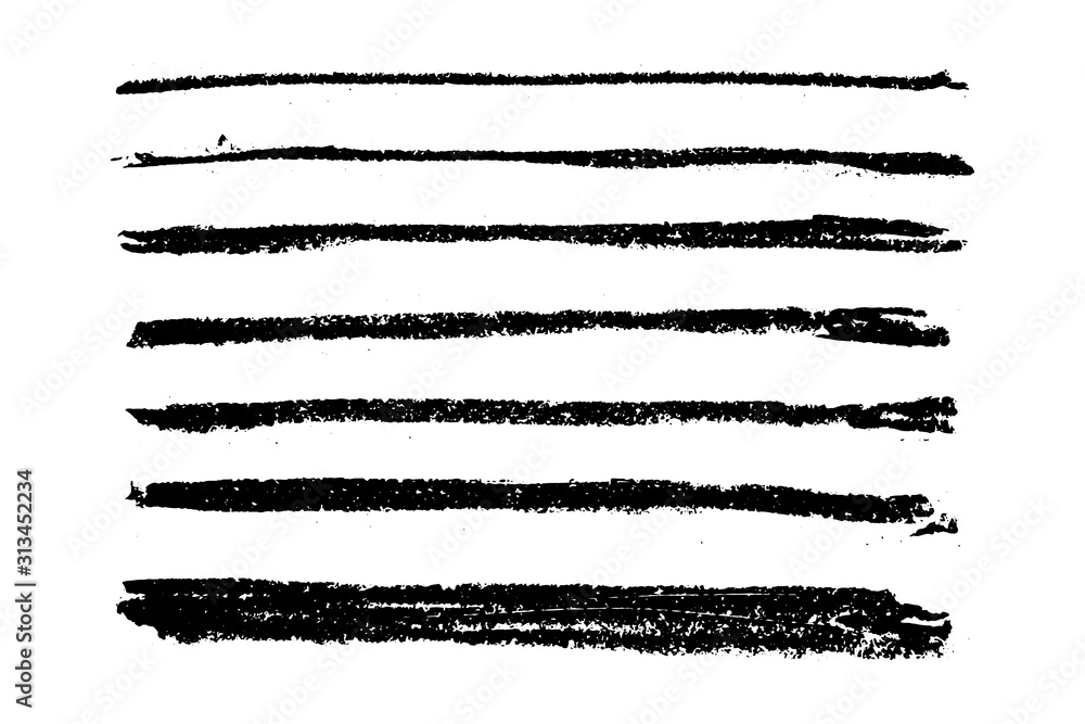 Set of grunge black chalk texture stripe brush on white background Set of grunge black chalk texture stripe brush on white background