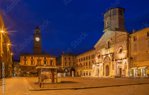 REGGIO EMILIA, ITALY - APRIL 12, 2018: Piazza del Duomo square at dusk..