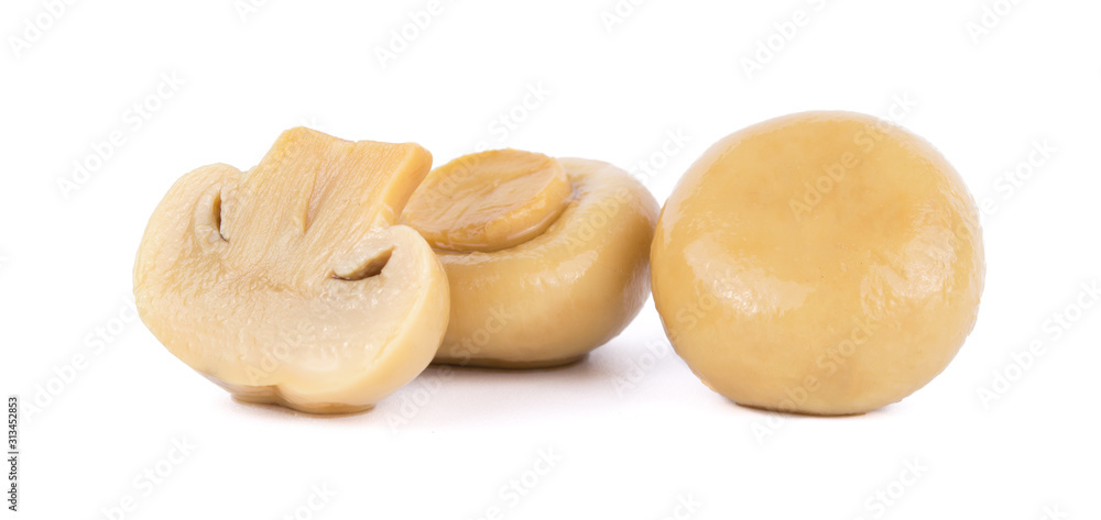group of tasty Pickled marinated mushrooms champignon isolated on white background group of tasty Pickled marinated mushrooms champignon isolated on white background