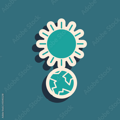 Green Solstice icon isolated on blue background. Long shadow style. Vector Illustration