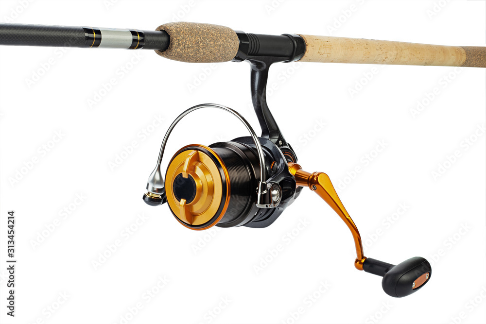 Reel for fishing. Feeder tackle on a white background isolated. Reel for fishing. Feeder tackle on a white background isolated.