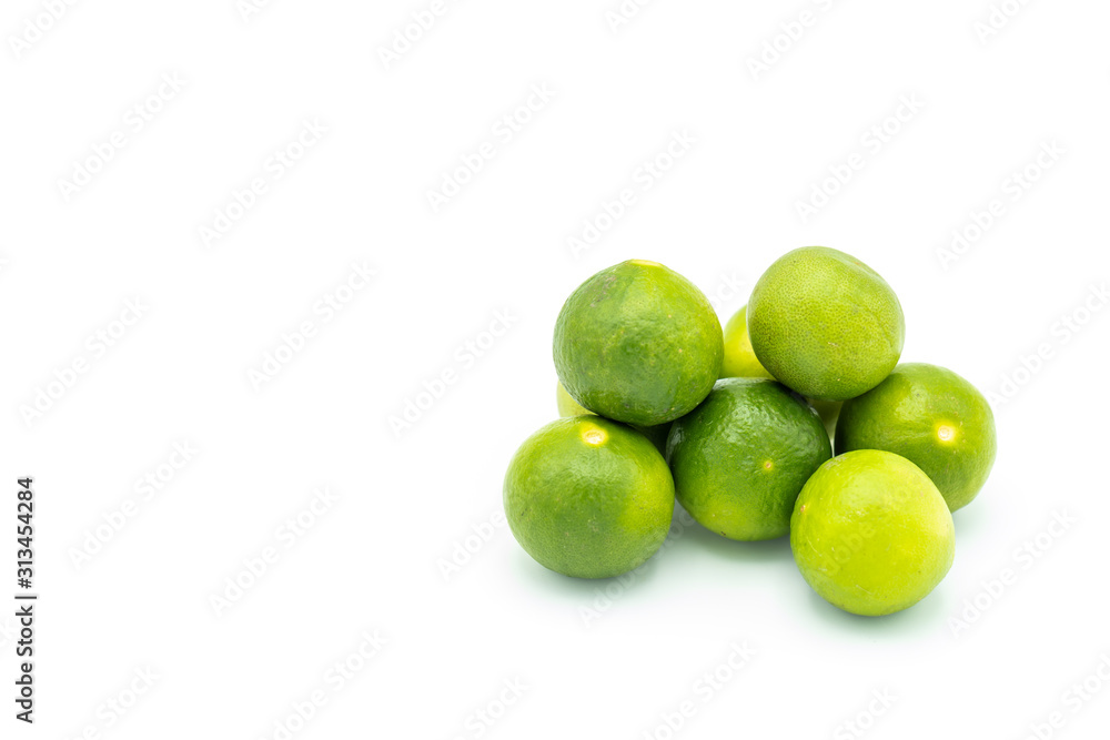 Pile of limes isolated on white background. Pile of limes isolated on white background.