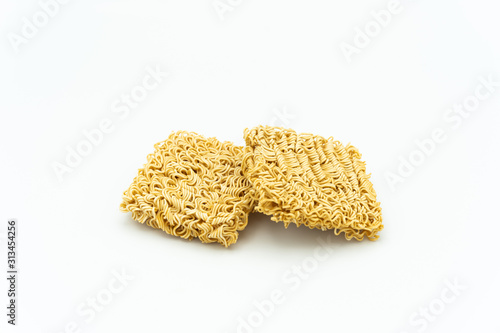 Raw instant noodles isolated on white background. 