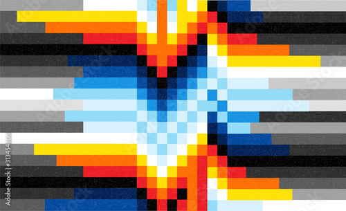 Glitch Error VHS vector phrase in pixel art style with screen glitch VHS static noise effect. Color illustration. Retro vintage TV television disturbances screen. Basic platform. Occasional pixels.