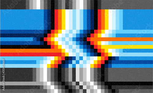 Glitch Error VHS vector phrase in pixel art style with screen glitch VHS static noise effect. Color illustration. Retro vintage TV television disturbances screen. Basic platform. Occasional pixels.