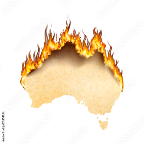 Australia country silhouette is on fire, australia's wildfire concept