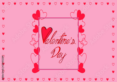 Frame the love hearts on Valentine's Day with bright pink and sweet love. Consists of hearts surrounded by text Valentine Handwritten cute Suitable for assembling brochures, promotions, website