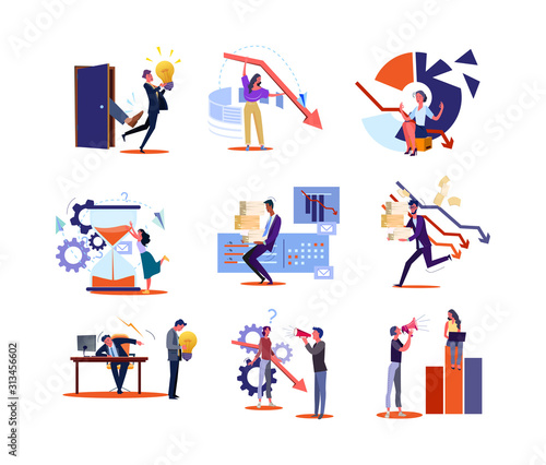 Set of business people at stressful jobs