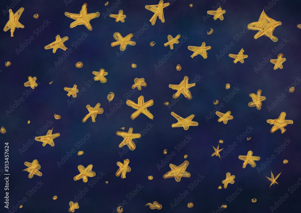 Dark night sky full of bright golden stars Dark night sky full of bright golden stars