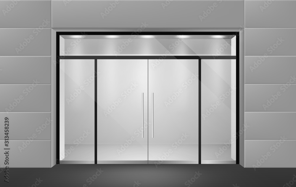 Kelder tank Snoep Store front. View from outside to empty shop boutique interior with glass  door and big windows. Supermarket vector mockup Stock Vector | Adobe Stock