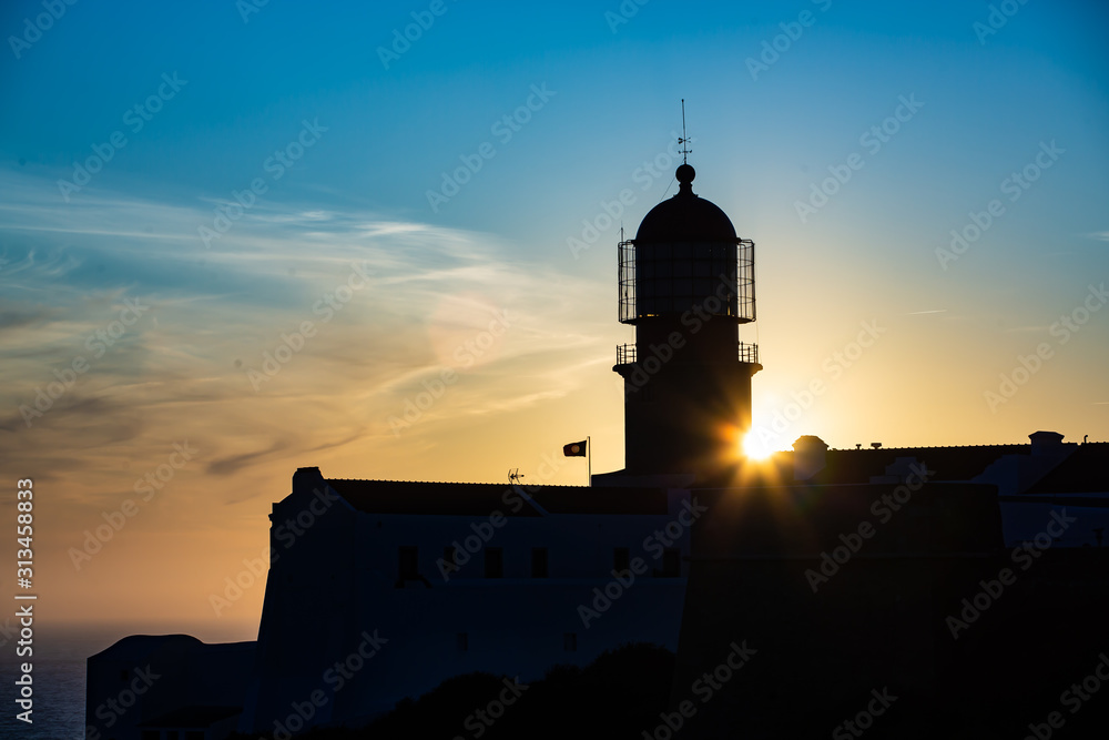 Lighthouse of Cabo Sao Vicente, Sagres, Portugal at Sunset - Farol do Cabo Sao Vicente 