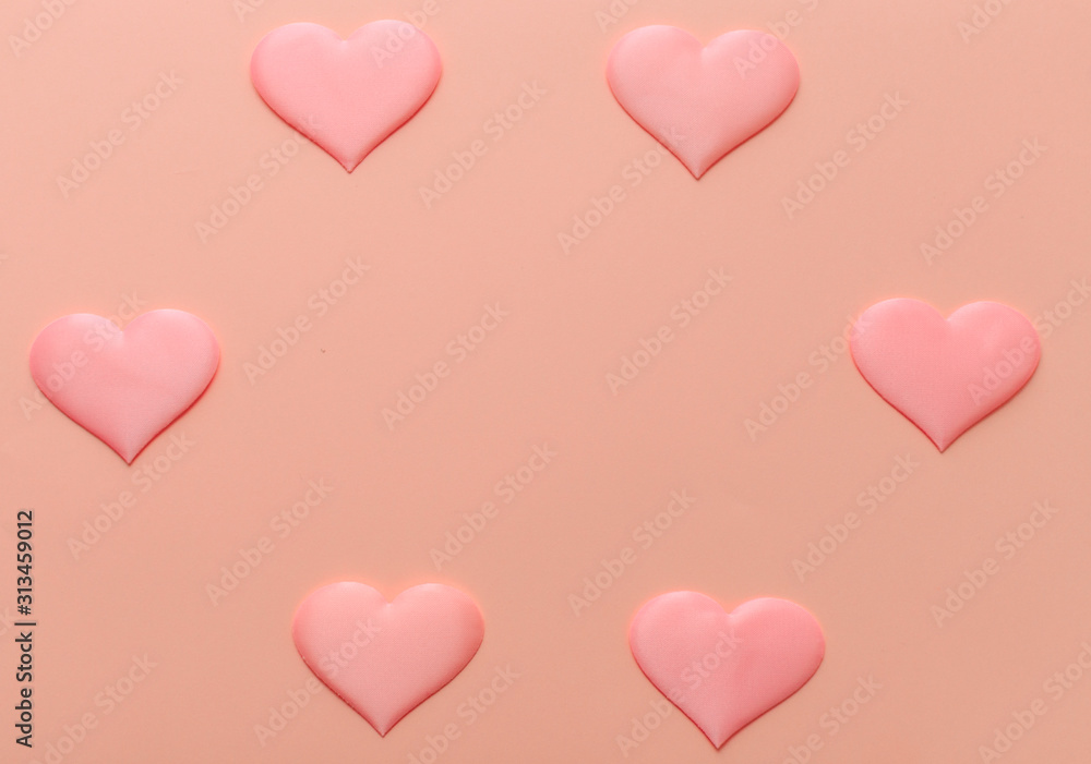 Valentine's Day background. A pink  heart  on pink background, flat lay minimal concept, trendy pop art style photo. Valentines day concept. Flat lay, top view, copy space